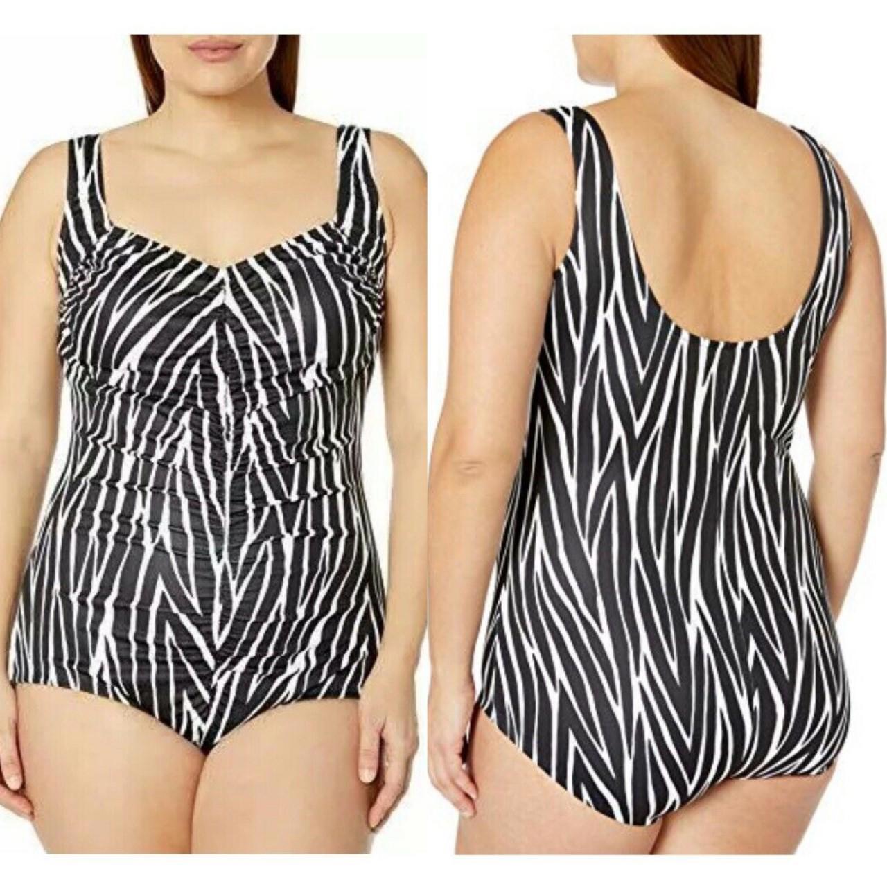 Maxine Of Hollywood Zebra Spa Shirred One Piece Swimsuit Plus Size 18w